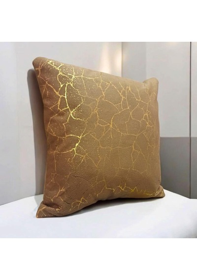 Soho Kumaş Altın Varak Desenli Dekoratif 4'lü Kırlent Yastık Kılıfı Seti - 42 X 42 Cm 2, Açık Kahve 2'li Çok Renkli