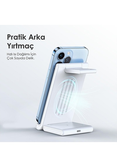 Duzzona 15w Katlanır 3 İn 1 Telefon Kulaklık Saat Kablosuz Şarj
