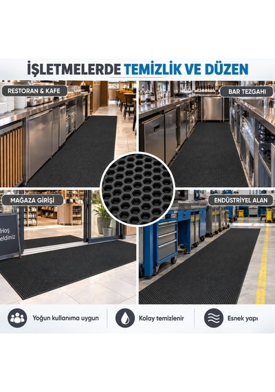 Hortumtech Bal Petek Paspas Kaydırmaz Pvc Islak Zemin Duş Havuz Su Tahliyesi 4 Mm - Siyah 120 X 550 Cm