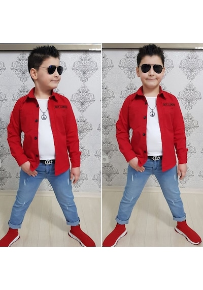 Modavals 4 Parça Gömlekli Erkek Çocuk Takım - Kırmızı 001