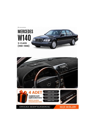 Mercedes W140 1991-1998 Uyumlu Torpido Koruma, Torpido Örtüsü, Torpido Kılıfı - Siyah