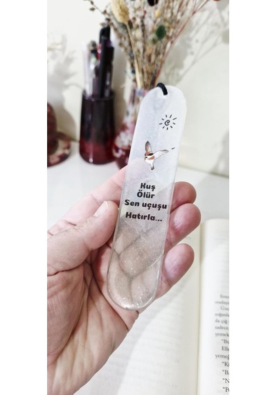 Kitap Ayracı, Şiir Temalı, Siyah Püsküllü, Şeffaf Reçine