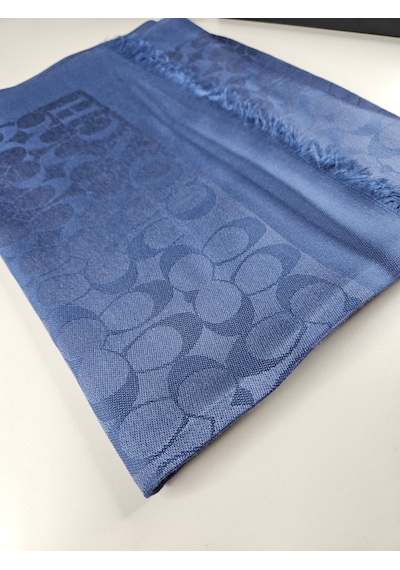 Miorel Scarfs C Desen Çift Taraflı Kaşmir İpek Şal 4 Mevsim Pamuk Şal İndigo