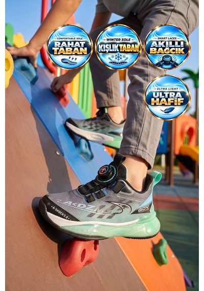 Marcokids Akıllı Bağcıklı Hafif Rahat Yeşil Unisex Çocuk Spor Ayakkabı Sneaker Play P