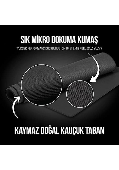 Klasse Pro Black Edition - Dikişli Kenar 70x30, 90x40, 100x50 Ve 120x60 Cm Oyuncu Gaming Mouse Pad Siyah, 90x40 Cm