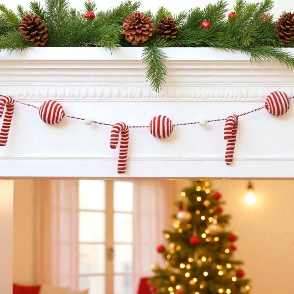 Yılbaşı Kumaş Garland Top Ve Baston Şekerli 180cm Ast7158