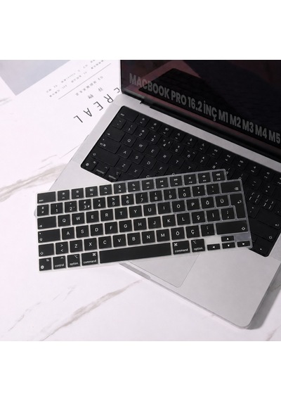 Macbook Pro 16.2 İnç M1 M2 M3 M4 M5 A2485 A2991 A2780 Uyumlu Türkçe Q Klavye Koruyucu Siyah Silikon Diğer