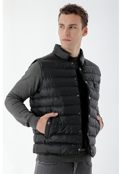 Morven Erkek Siyah Polyester Çıtçıtlı Kapitone Yelek
