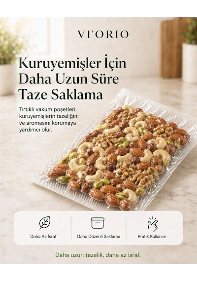 Lexroo 50 Adet Tırtıklı Vakum Makinesi Poşeti Torbası Seçenekli 20x25cm