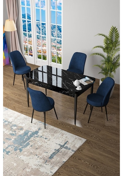 Canisa Concept Zen Serisi 80x132 Mdf Açılabilir Siyah Mermer Desen Masa Takımı Ve 4 Lacivert Sandalye Masa Siyah Sandalyeler Lajivert Canisa Concept Zen Serisi 80x132 Mdf Açılabilir Siyah Mermer Desen Masa Takımı Ve 4 Lacivert Sandalye Masa Siyah Sandalyeler Lajivert