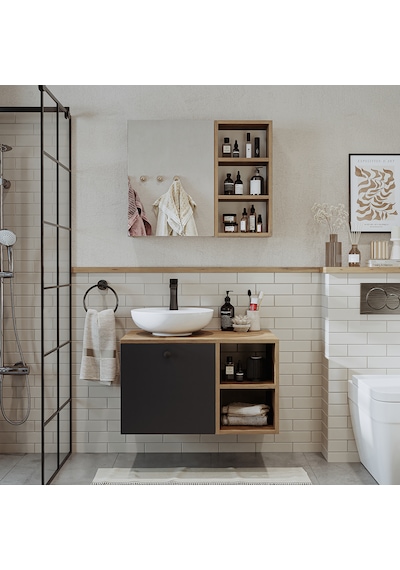 Lotus Lavabolu Mdf 75 Cm Banyo Dolabı + Aynalı Dolap Atlantik Çam - Antrasit Lotus Lavabolu Mdf 75 Cm Banyo Dolabı + Aynalı Dolap Atlantik Çam - Antrasit
