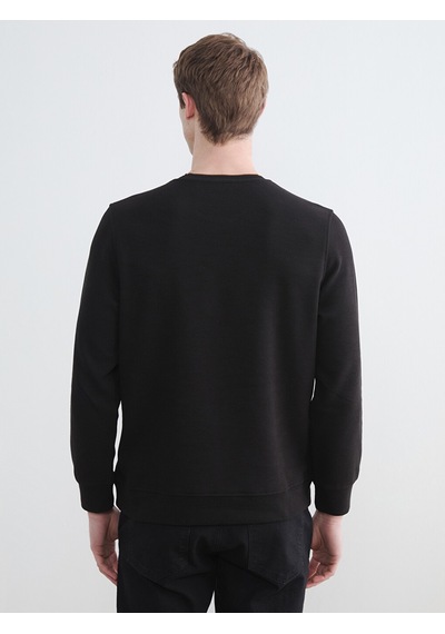 Lcwaıkıkı Classic Siyah Bisiklet Yaka Şerit Detaylı Erkek Sweatshirt