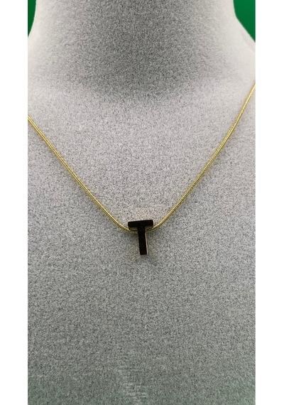 14k Altın Renginde T Harf Minimal Model Çelik Kadın Kolye Altın
