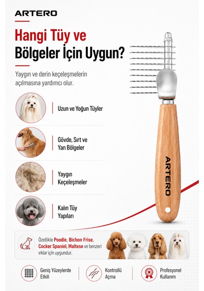 Artero De-matting Kedi Köpek 9 Bıçaklı Uzun Tip Kıtık Ve Keçe Açıcı Tarak