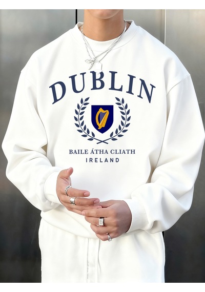 Startmore Startmoredublin İrlanda Mektup Desen Sonbahar Erkekler Kazak Moda Bisiklet Yaka Kazak Hip Hop Giysiler Beyaz