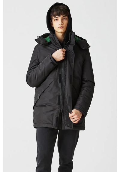 Lacoste Syntehic Fill Jacket Çıkarılabilir Kapüşonlu Erkek Parka Siyah