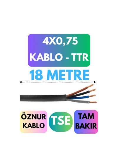 Öznur 4x0,75 Ttr Kablo Metre Seçenekli Siyah - 18 Metre