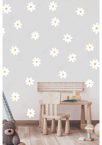 MSticker Beyaz Papatyalar Çocuk Bebek Odası Duvar Sticker Seti