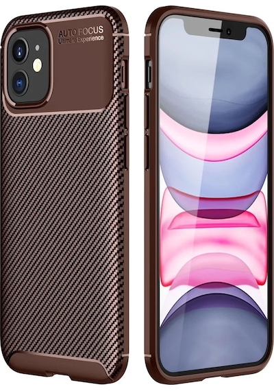 Newface Apple İphone 12 Mini Kılıf Auto Focus Karbon Kapak - Kahverengi