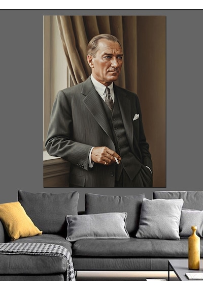 Takım Elbiseli Mustafa Kemal Atatürk Portresi Dekoratif Kanvas - Mdf Ahşap Tablo