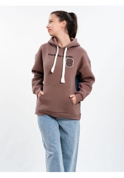 Çocuk Kapüşonlu Sırtı Kot Detaylı Sweatshirt-13454-kahverengi Kahverengi