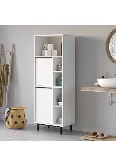 Yurudesign Ocean Banyo Dolabı Çok Amaçlı Dolap 2 Kapaklı Metal Ayaklı Beyaz On10C-W Beyaz