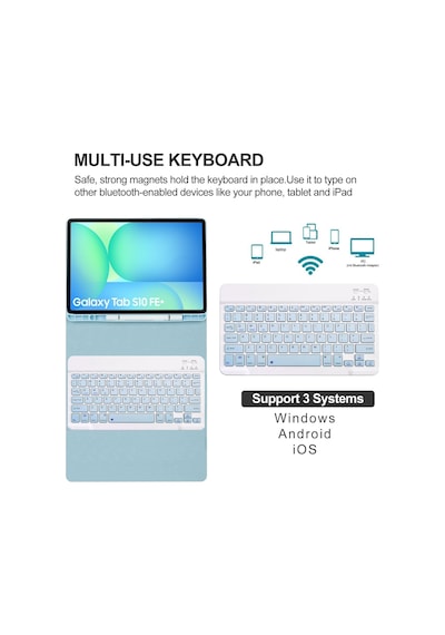 Samsung Galaxy Uyumlu Tab S10 Fe Plus 13.1 Klavyeli Kılıf Q Türkçe Kalem Bölmeli Bluetooth Özellik Standlı