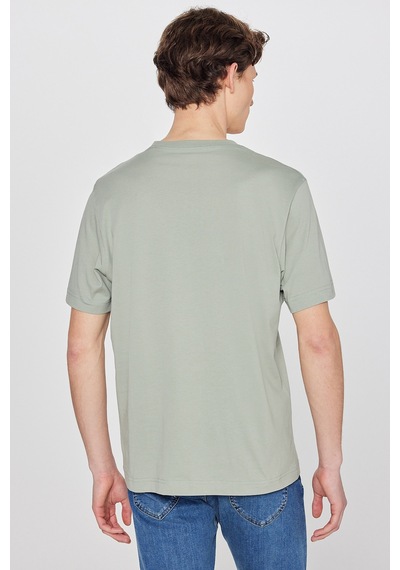%100 Pamuk Regular Fit Normal Kesim Bisiklet Yaka Logo Detaylı Tişört Turquoise-l2610014306
