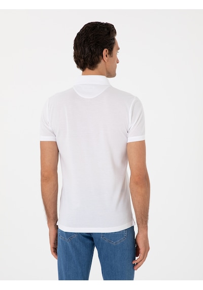 Beyaz Slim Fit Polo Yaka Pamuklu Basic T-shirt
