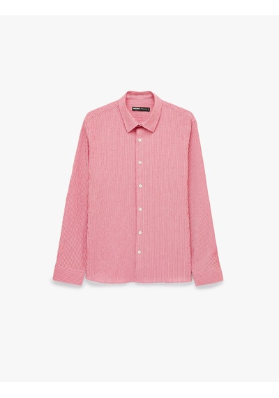 Koton Klasik Yaka Çizgili Regular Fit Uzun Kollu Gömlek Pembe Çizgili 6sam60178hw