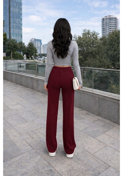 Gugus Kadın Bol Paça İçi Polarlı Fitilli Pantolon Içi Wide Leg Eşofman Altı Bordo Kırmızı Gugus Kadın Bol Paça İçi Polarlı Fitilli Pantolon Içi Wide Leg Eşofman Altı Bordo Kırmızı