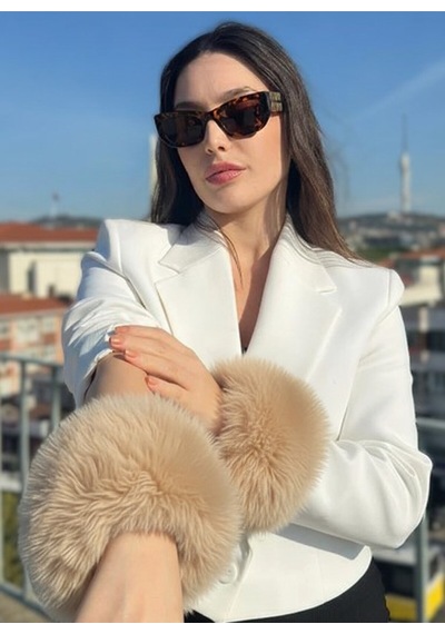 Mollycrush Kadın Bej Kürk Kol Manşeti Kışlık Trend Aksesuar Bej