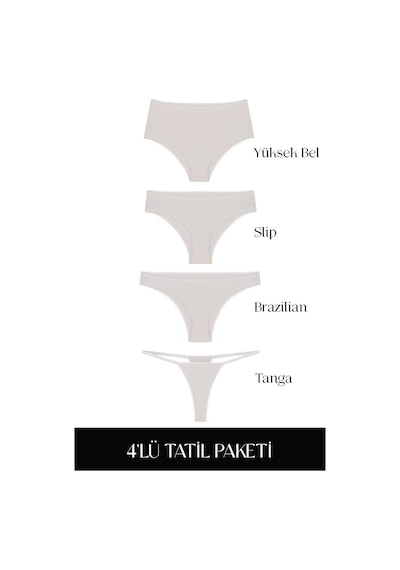 Cotvie Ekru Pamuklu 4'lü Tatil Külot Seti Ekru