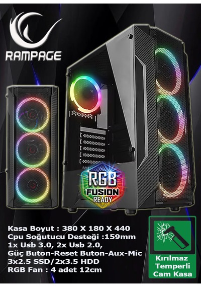 Warbox Katudo i3-6100 16 GB 256 GB + 250 GB HDD 4 GB R7 240 22" W10P Masaüstü Bilgisayar