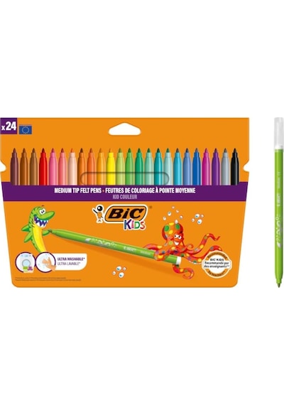 Kids Kid Couleur Ultra Yıkanabilir Keçeli Boya Kalemi 24 Renk, Kolayca Çoğu Kumaştan Çıkar, Su Bazlı Keçeli Kal
