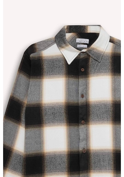 DeFacto Regular Fit Polo Yaka Kareli Flanel Uzun Kollu Gömlek D5835AX24AUBN279