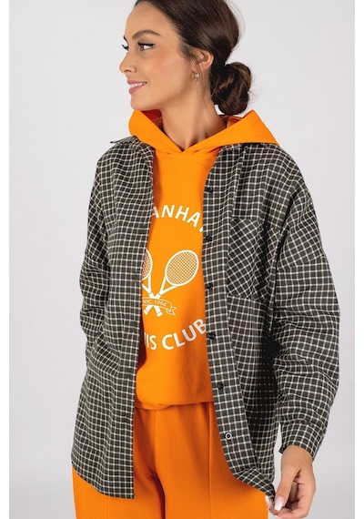 Armonika Kadın Haki Ekose Desen Oversize Gömlek Arm-22y001157