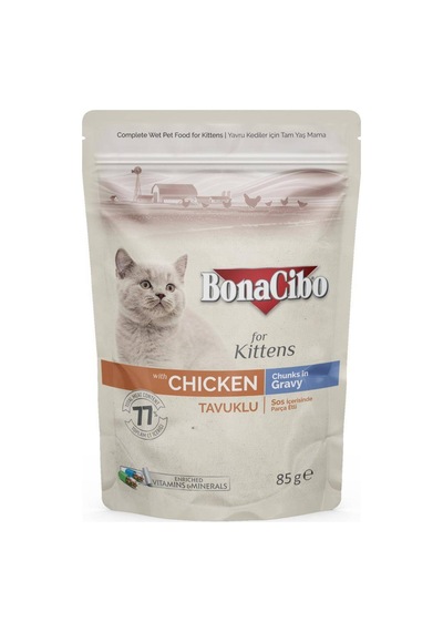 Bonacibo Tavuklu Sos İçinde Pouch Yavru Kedi Yaş Maması 12 x 85 G