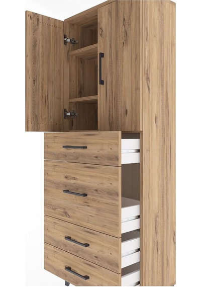 Arges Dolap 3 Raflı 4 Çekmeceli 2 Kapaklı 60x30x163 Çam-çam Atlas Çam