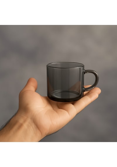 Elta Collection 6 Lı Füme Cam Kupa Kahve Fincanı Isıya Dayanıklı, Minimal Tasarım, 120 Cc Gri