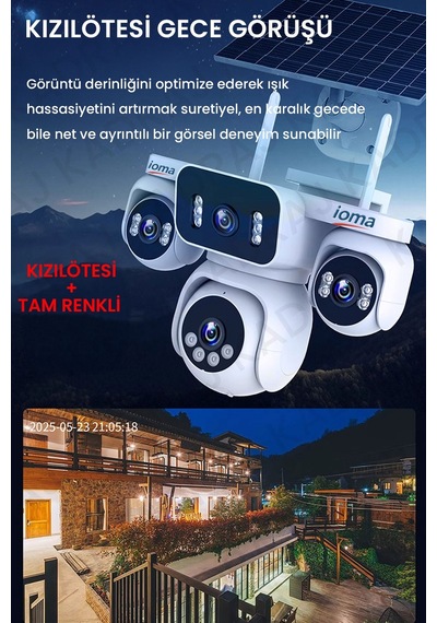 Sim Kartlı Kamera , Güneş Enerjili 4 Kameralı Solar Panelli Kamera , 20000 Mah 2 Solar Panel 4g Ioma