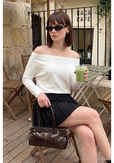 Lela Madonna Yaka Yarasa Kol Triko Bluz Kadın Bluz 5866892 Ekru