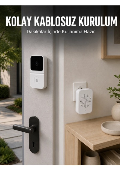 Mey İthalat Hd Kameralı Beyaz Görüntülü Kapı Zili Çift Yönlü Sesli Wi-fi Akıllı Kapı Zili