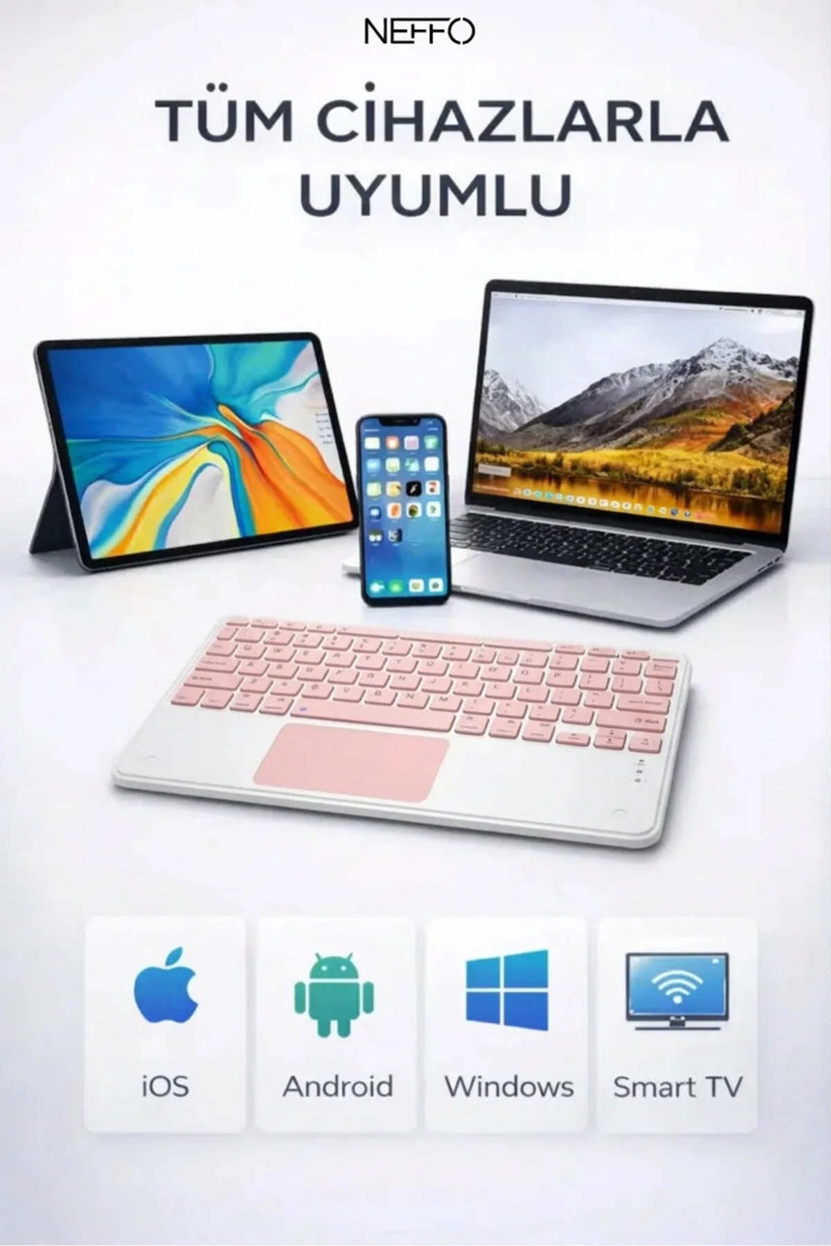 Touchpadli Kablosuz Klavye Sessiz Tuş Bilgisayar Tablet