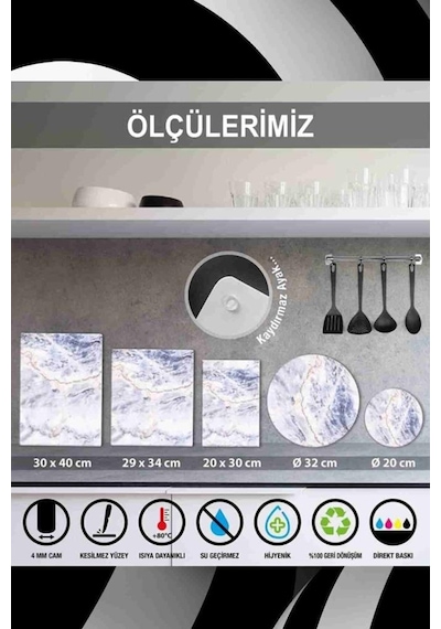 20X30 Cm Koyu Ahşap Desenli Cam Kesme Tablası