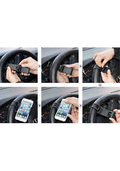Mega Oto Market Siyah Direksiyon Telefon Tutucu Araç İçi Oto Direksiyona Takılan Araba Telefon Standı 08175445