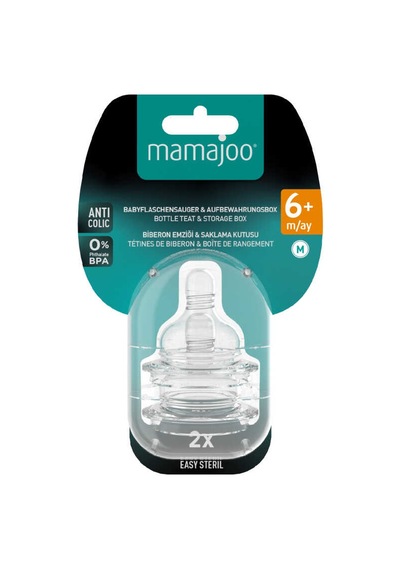 Mamajoo Antikolik Biberon Emziği Seti 6 Ay+ Orta Akışlı, İkili - Saklama Kabı Hediyeli