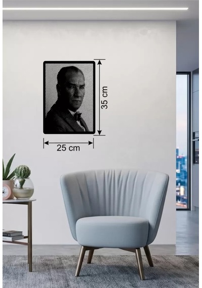 Atatürk Line Art Metal Görünümlü Ahşap Tablo - Modern Ofis Ve Ev Dekoru Renkli