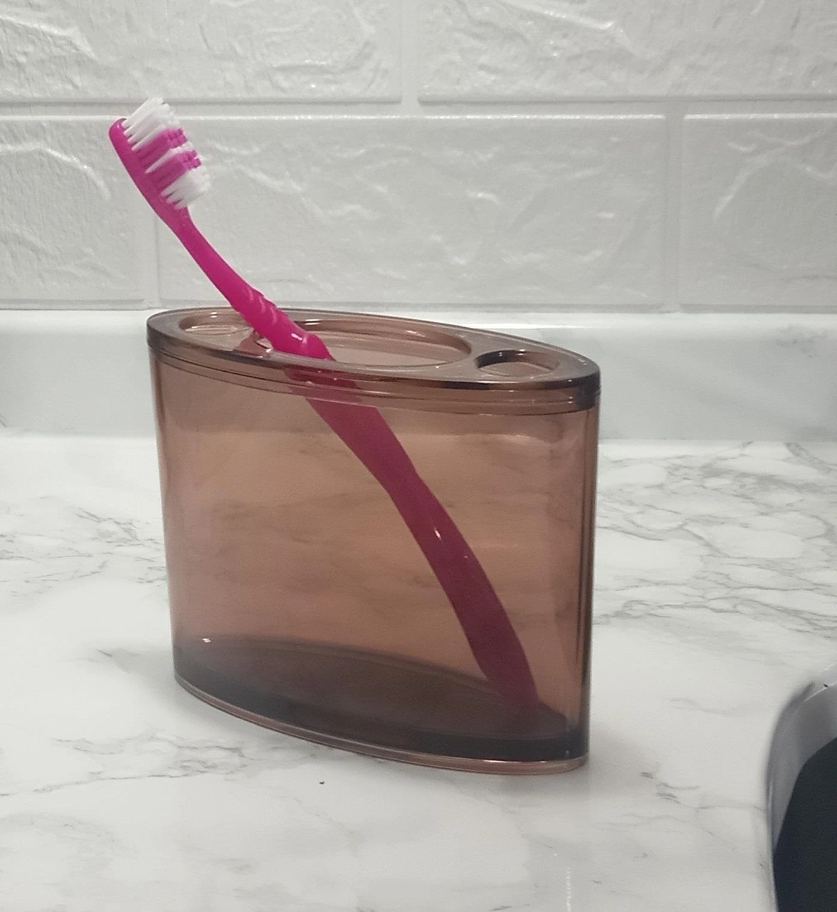 2 Adet Diş Fırçalık Oval Kahverengi Akrilik 13x5x10cm Banyo Seti Çok Renkli