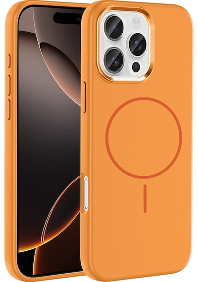 Apple Uyumlu iPhone 16 Pro Max Kılıf M-safe Şarj Özellikli Metal Kamera Çerçeveli Klfs Edi Silikon Kapak - Turunc Turuncu